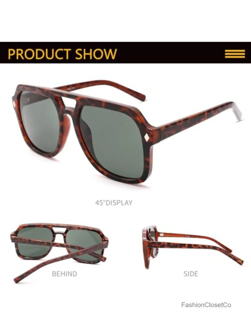 Oversized Aviator Sunglasses Retro 70s Propionate Frame with Stainless Steel
